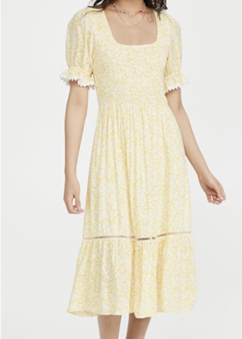 Lost + Wander Sweet Summer Daze Midi Dress Yellow Floral Milkmaid Cottage NWT S